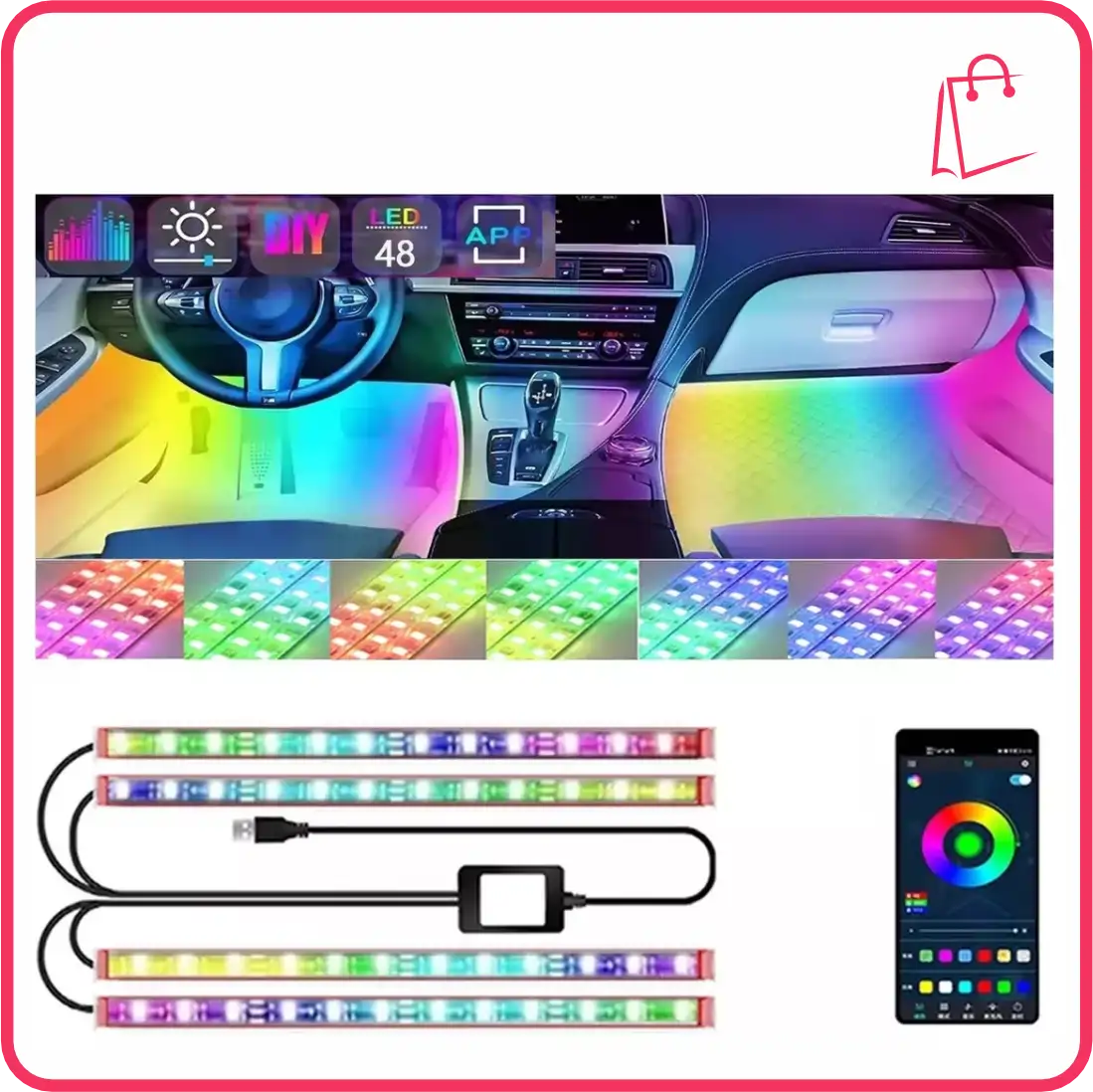 BARRAS LED DECORATIVO PARA PISO INTERIOR DE COCHE
